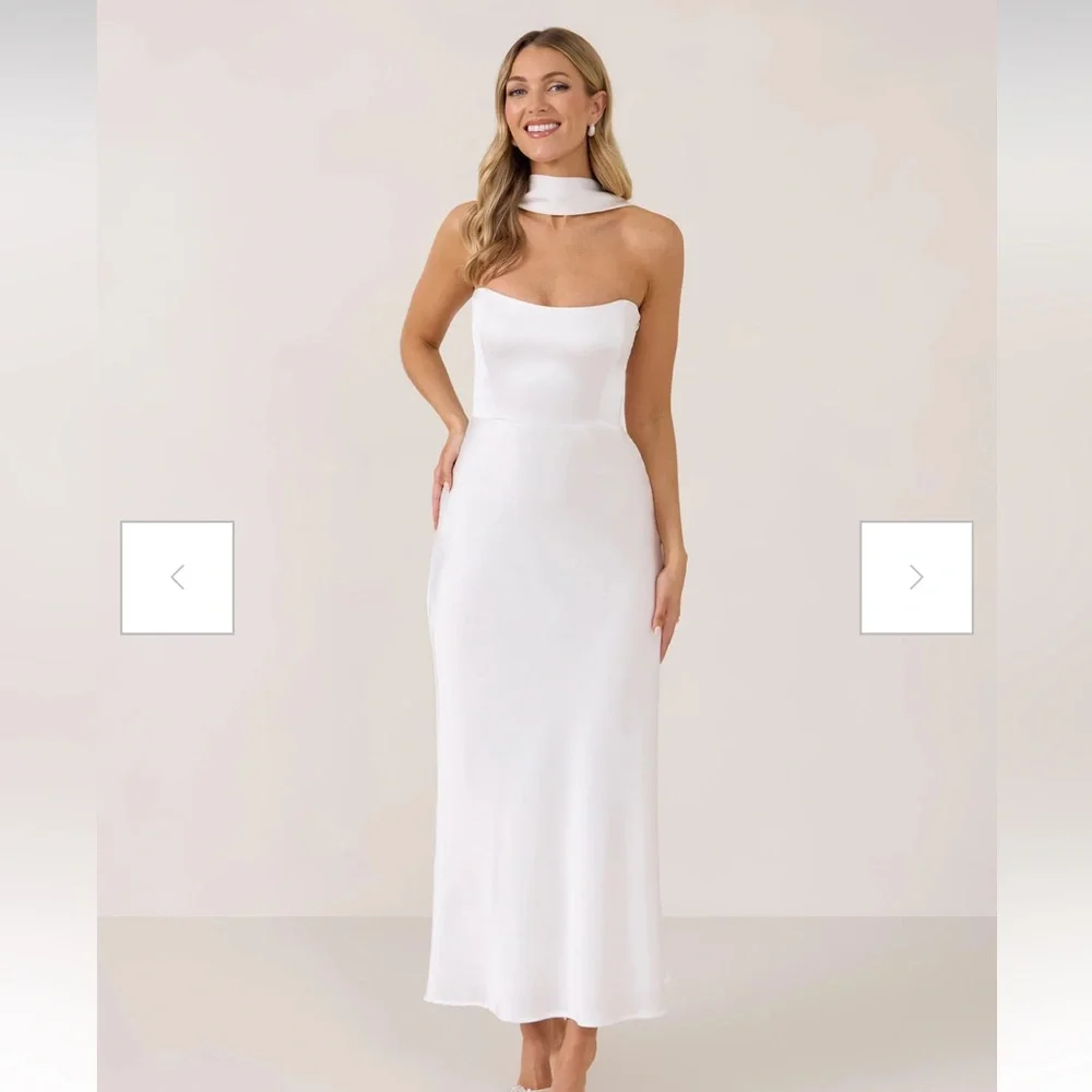 Park & Fifth White Satin Neck Wrap Scarf - Picture 4 of 7